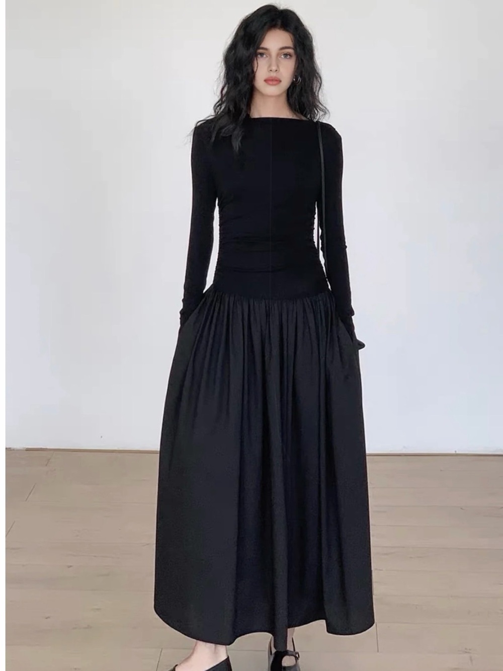 Commense Black Long Sleeve Maxi Dress